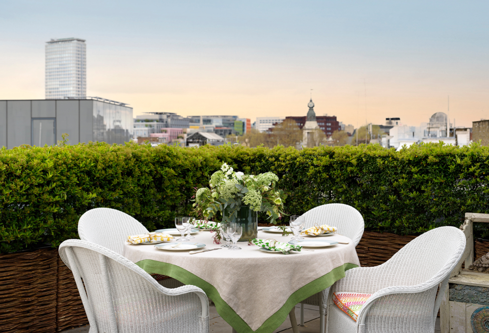 A roof terrace at Ham Yard Hotel in London