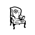 Illustration of a wingback chair from the front left